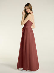 Illusion Neck Corss Waist Tulle Dresses-Terracotta