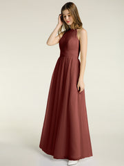 Illusion Neck Corss Waist Tulle Dresses-Terracotta Plus Size