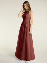 Illusion Neck Corss Waist Tulle Dresses-Terracotta