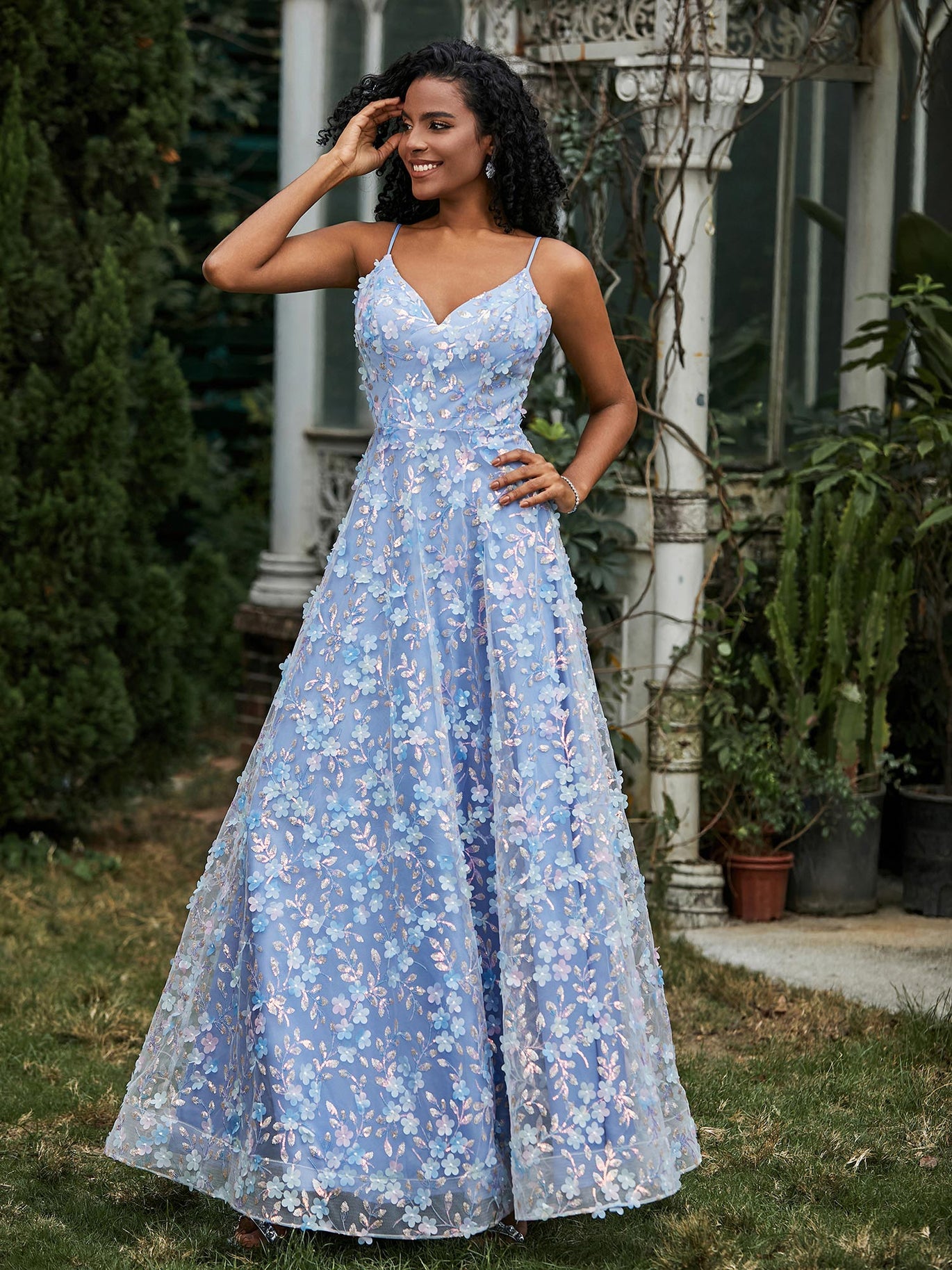 BABARONI BABARONI Lace Candy Pink Prom Dresses A-line V-neck Ruched Pleated Appliqued Beaded Floral Sequins, Candy Pink / US0