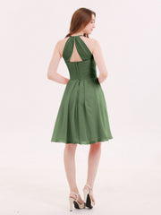 Short Chiffon Bridesmaid Dress with Pocket-Olive Green Plus Size