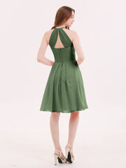 Short Chiffon Bridesmaid Dress with Pocket-Olive Green