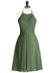 Short Chiffon Bridesmaid Dress with Pocket-Olive Green