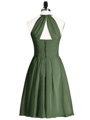 Short Chiffon Bridesmaid Dress with Pocket-Olive Green Plus Size