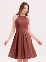 Short Chiffon Bridesmaid Dress with Pocket-Terracotta Plus Size