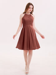 Short Chiffon Bridesmaid Dress with Pocket-Terracotta Plus Size