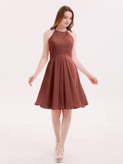Short Chiffon Bridesmaid Dress with Pocket-Terracotta