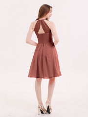 Short Chiffon Bridesmaid Dress with Pocket-Terracotta Plus Size
