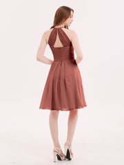 Short Chiffon Bridesmaid Dress with Pocket-Terracotta
