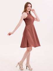 Short Chiffon Bridesmaid Dress with Pocket-Terracotta Plus Size