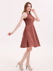 Short Chiffon Bridesmaid Dress with Pocket-Terracotta
