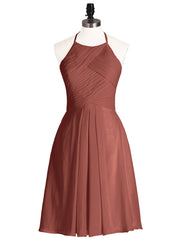 Short Chiffon Bridesmaid Dress with Pocket-Terracotta Plus Size