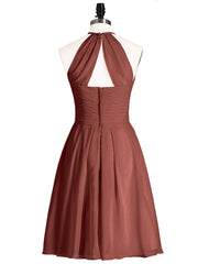 Short Chiffon Bridesmaid Dress with Pocket-Terracotta Plus Size