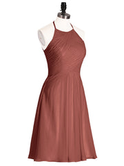 Short Chiffon Bridesmaid Dress with Pocket-Terracotta Plus Size
