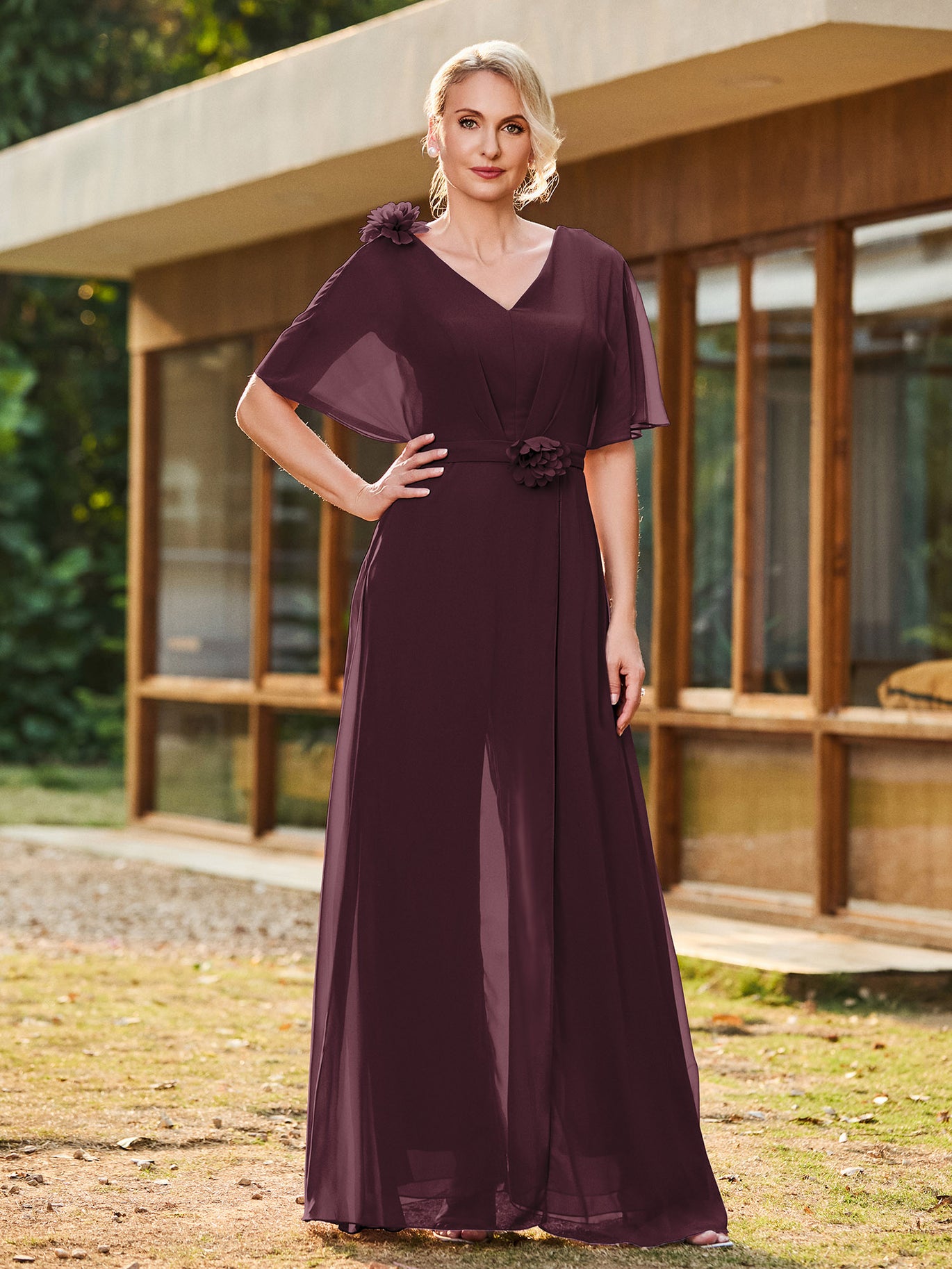 green emerald velvet dress Wedtrend Cabernet A Line V Neck Sexy Pleated Floor Length Chiffon Long Bridesmaid Dress Wedding Party Dressses, Chiffon Color / US22W