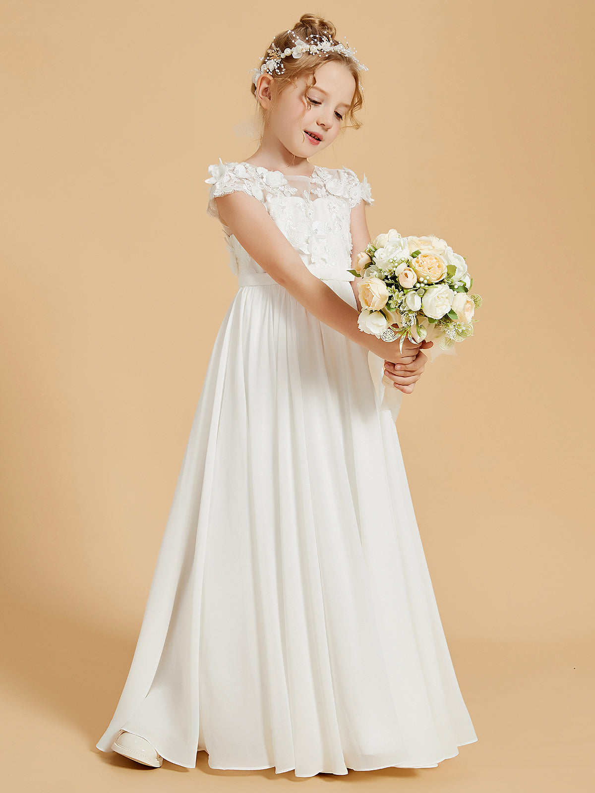 Charming Flower Girl Dresses with Chiffon and Appliqued Details | BABARONI