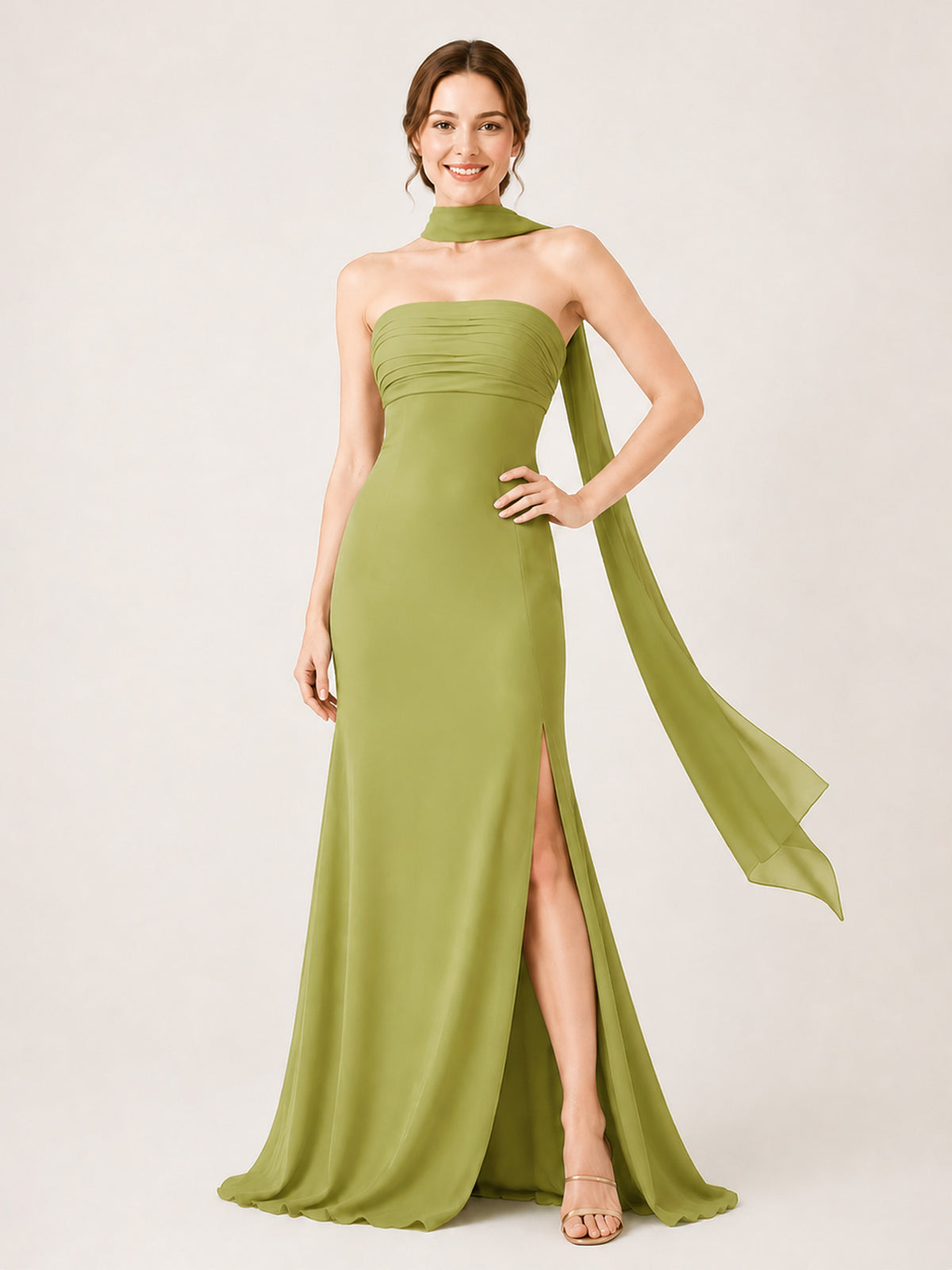 clover green bridesmaid dresses Chiffon Sleeveless Floor-length Strapless Mermaid, Clover / US0 Trumpet/Mermaid Fabric mother of the bride shoes Coat, Service Dress, U.S. Color:Burgundy as Pics
