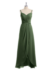 Spaghetti Strap High Low Chiffon Dresses with Bow-Olive Green Plus Size