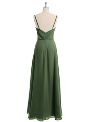 Spaghetti Strap High Low Chiffon Dresses with Bow-Olive Green