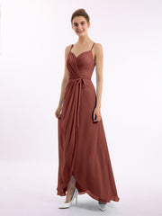 Spaghetti Strap High Low Chiffon Dresses with Bow-Terracotta Plus Size