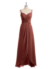 Spaghetti Strap High Low Chiffon Dresses with Bow-Terracotta