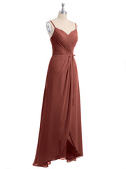 Spaghetti Strap High Low Chiffon Dresses with Bow-Terracotta