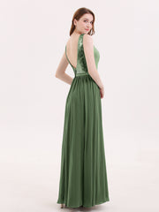 Sequins and Chiffon Dress with Slit-Olive Green Plus Size