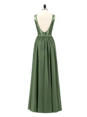Sequins and Chiffon Dress with Slit-Olive Green
