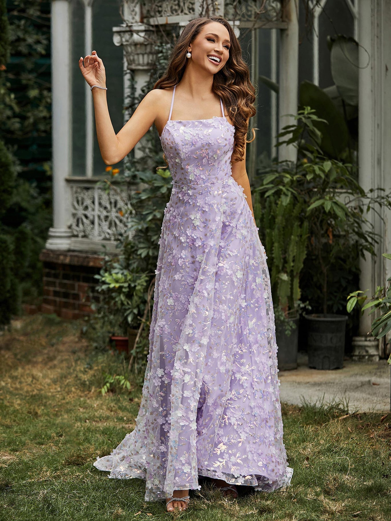 BABARONI Lace Blue Prom Dresses A-line Square With Slit Ruched Beaded Pleated Appliqued Floral Sequins, Blue / US0