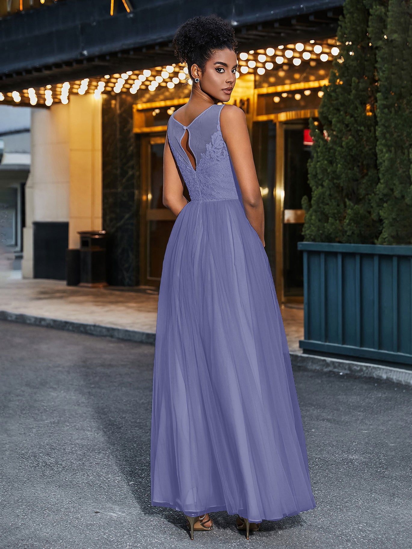 open lace back dress Hydrangea Blue Chiffon Party Dress Short Periwinkle Bridesmaid Dress(B   DaisyFormals-Bridesmaid and Formal Dresses in 59+ Colors