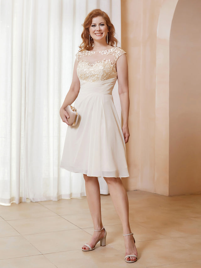 Beaded Scoop A-Line Ruffle Knee-Length Dress Champagne main image 1