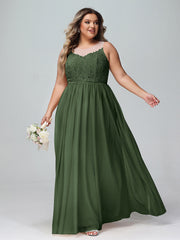 Illusion Neckline Lace and Tulle Maxi Dress-Olive Green Plus Size
