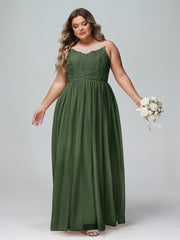 Illusion Neckline Lace and Tulle Maxi Dress-Olive Green Plus Size