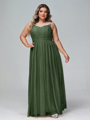 Illusion Neckline Lace and Tulle Maxi Dress-Olive Green Plus Size