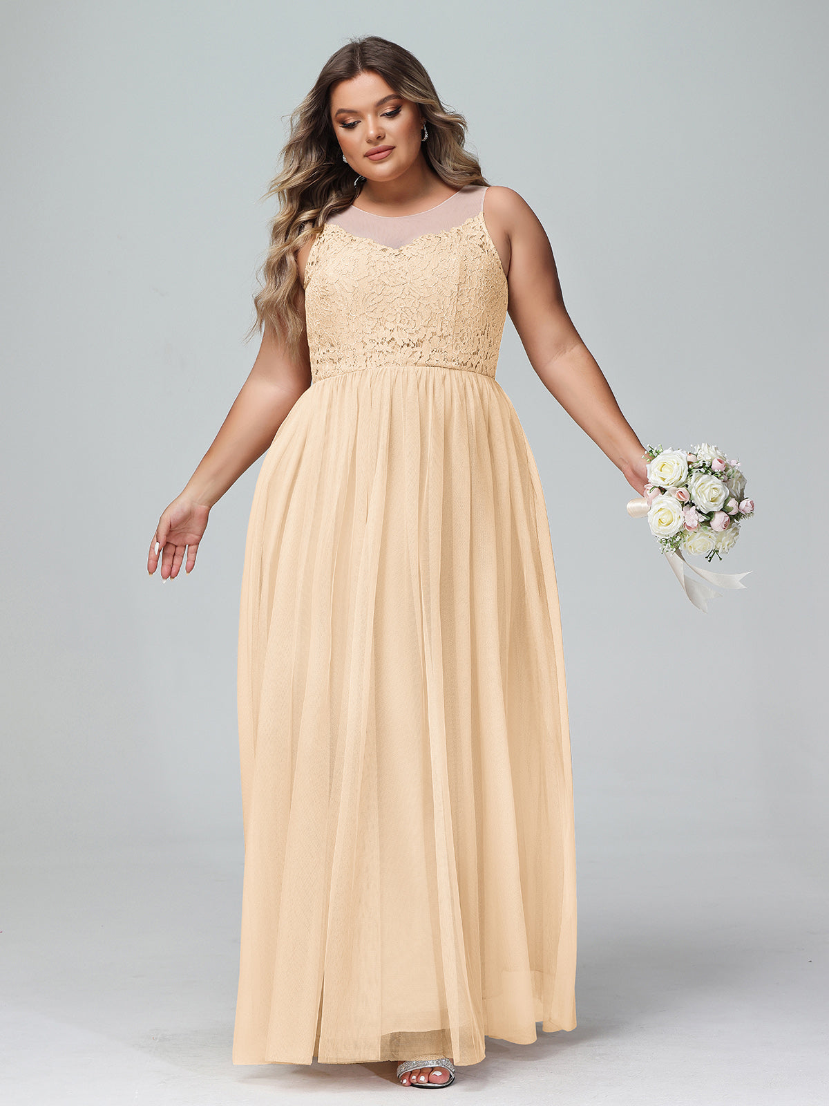 Strapless Chiffon Full Length Gowns Peach Plus Size
