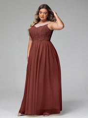 Illusion Neckline Lace and Tulle Maxi Dress-Terracotta Plus Size
