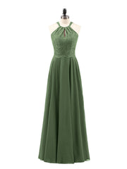 Lace and Chiffon Halter Dress with Open Back-Olive Green Plus Size