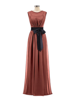 FAUX-Wrap Chiffon Dress with Black Waistband-Terracotta