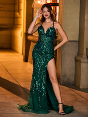 BABARONI 2025 Sexy Sweetheart Sequined Mermaid Maxi Prom Dress with Slit Dark Green BABARONI 2025 Sexy Sweetheart Sequined Mermaid Maxi Prom Dress with Slit Dark Green