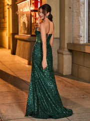 Sweetheart Waist Hollow Sequin Mermaid Dress Dark Green