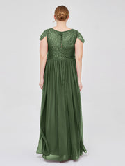 Long Bridesmaid Dresses with Cap Sleeves Olive Green Plus Size