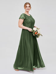 Long Bridesmaid Dresses with Cap Sleeves Olive Green Plus Size