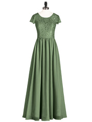Long Bridesmaid Dresses with Cap Sleeves Olive Green