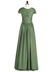 Long Bridesmaid Dresses with Cap Sleeves Olive Green
