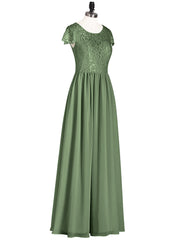 Long Bridesmaid Dresses with Cap Sleeves Olive Green
