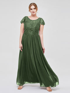 Long Bridesmaid Dresses with Cap Sleeves Olive Green Plus Size