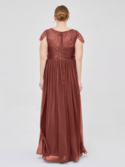 Long Bridesmaid Dresses with Cap Sleeves Terracotta Plus Size