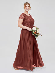 Long Bridesmaid Dresses with Cap Sleeves Terracotta Plus Size