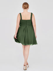 V Neck Chiffon Short Dress for Bridesmaids Olive Green