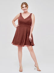 V Neck Chiffon Short Dress for Bridesmaids Terracotta Plus Size